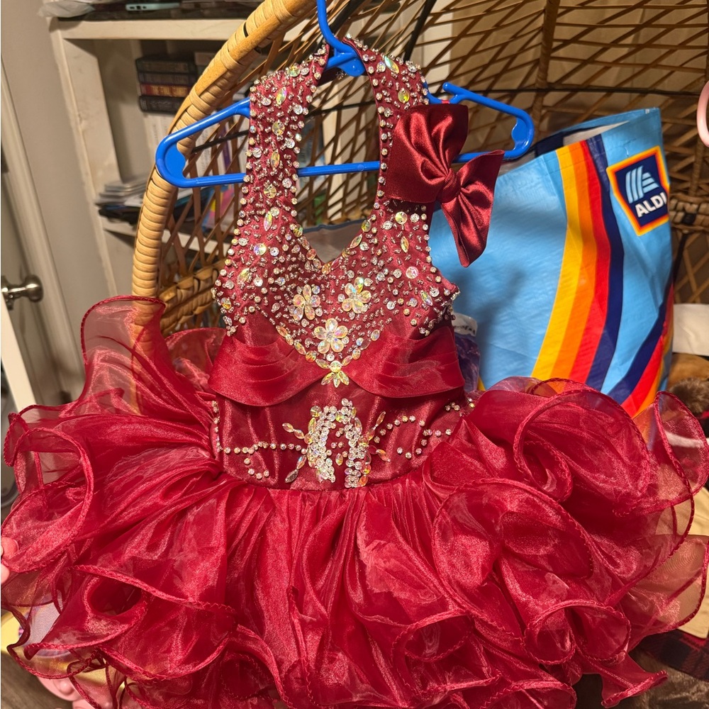 Source Unknown Ruby Red Sparkle Ruffled Tutu Dance Dress